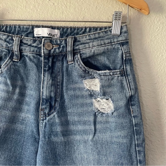 Vervet Jeans Womens 26 Blue Medium Wash Denim Mid Rise Tapered Distressed Ripped - Picture 5 of 12